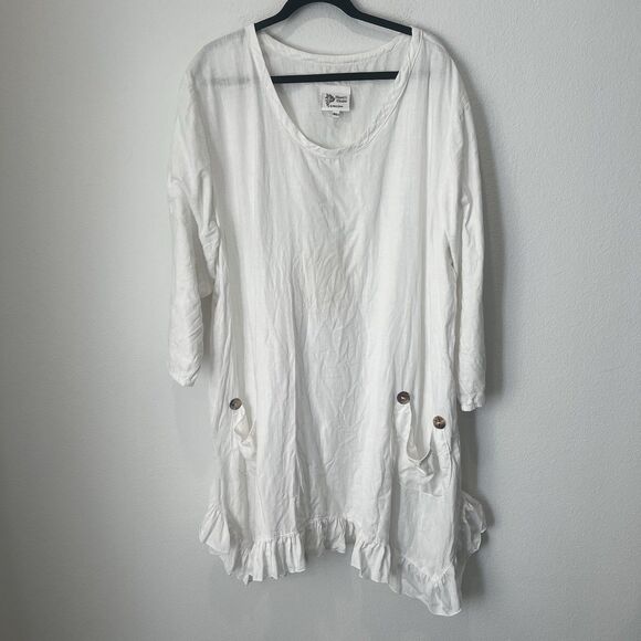 Heart's Desire Mary Grace Tunic Top Sz Xl Linen Artsy Lagenlook Asymmetric Flaw! - Picture 1 of 9